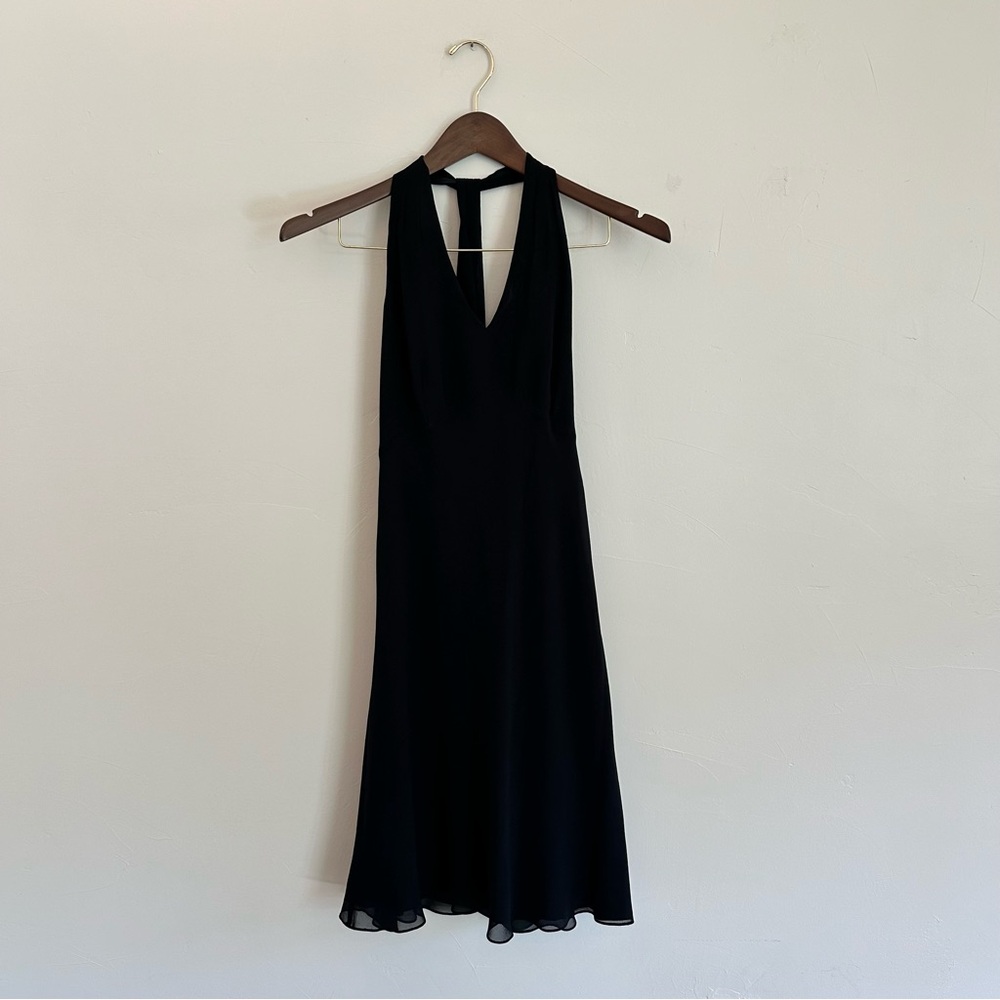 Ann Taylor Petite Black Silk Halter Midi Dress | Size 10P |Cocktail Dress LBD
